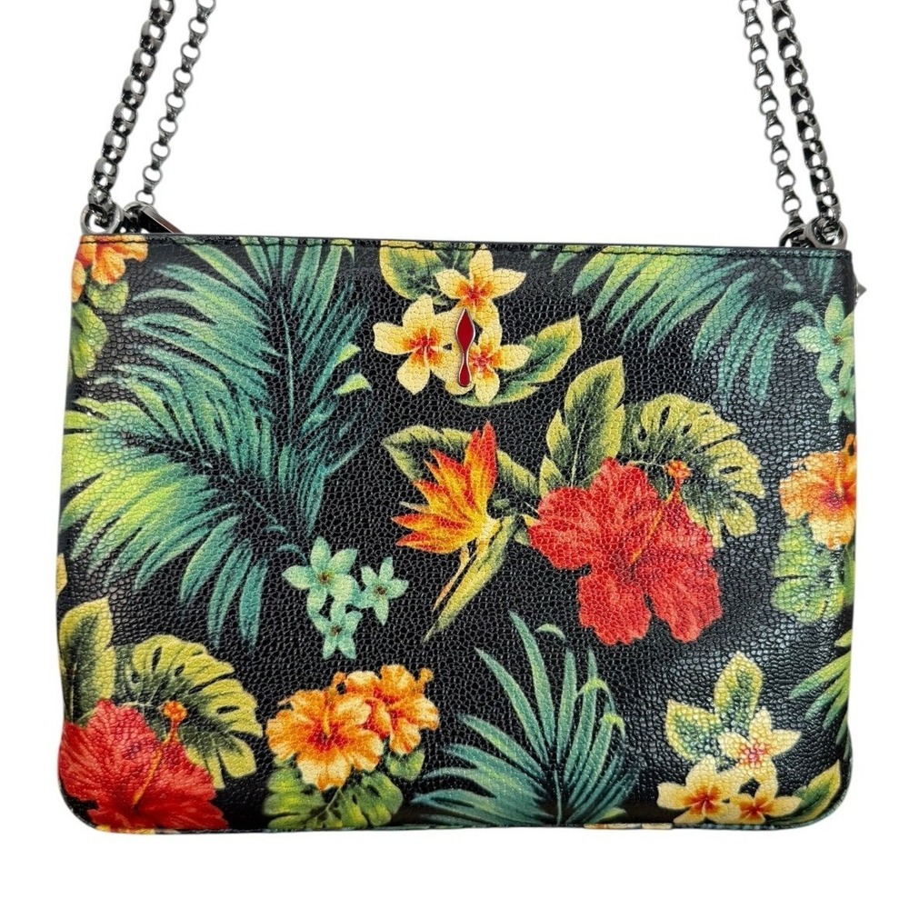 Christian Louboutin Hawaii Spiked Leather Crossbody Shoulder Bag Tropical Floral - Picture 6 of 16